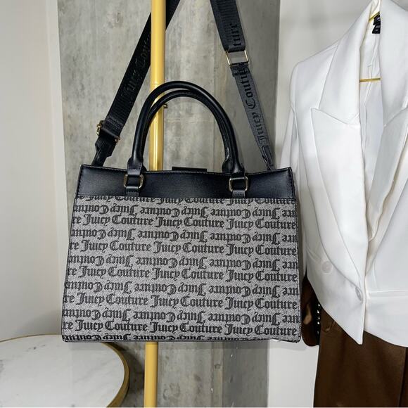 Juicy Couture Can't Tame Her Top Handle Structured Tote in Black Beige - Picture 9 of 15